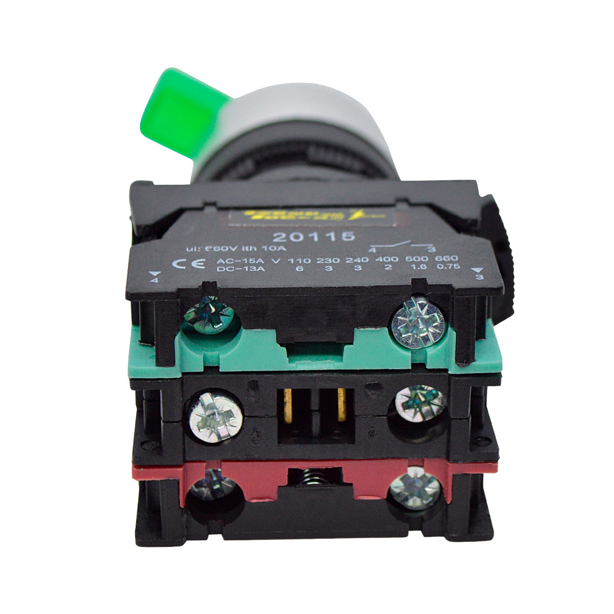 BKJ2365 - SELECTOR 2 POS.1NA/1NC 22mm LED VERDE CAPACIDAD DE CONTACTOS MANETA LARGA CA110-660/15A, CD110/6A *NO SON A PRUEBA DE EXPLOSION*