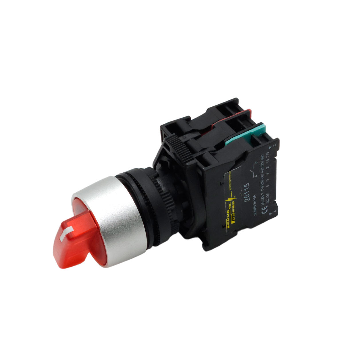 BKJ2465 — SELECTOR 2 POS.1NA/1NC 22mm LED ROJO CAPACIDAD DE CONTACTOS MANETA LARGA CA110-660/15A, CD110/6A *NO SON A PRUEBA DE EXPLOSION*