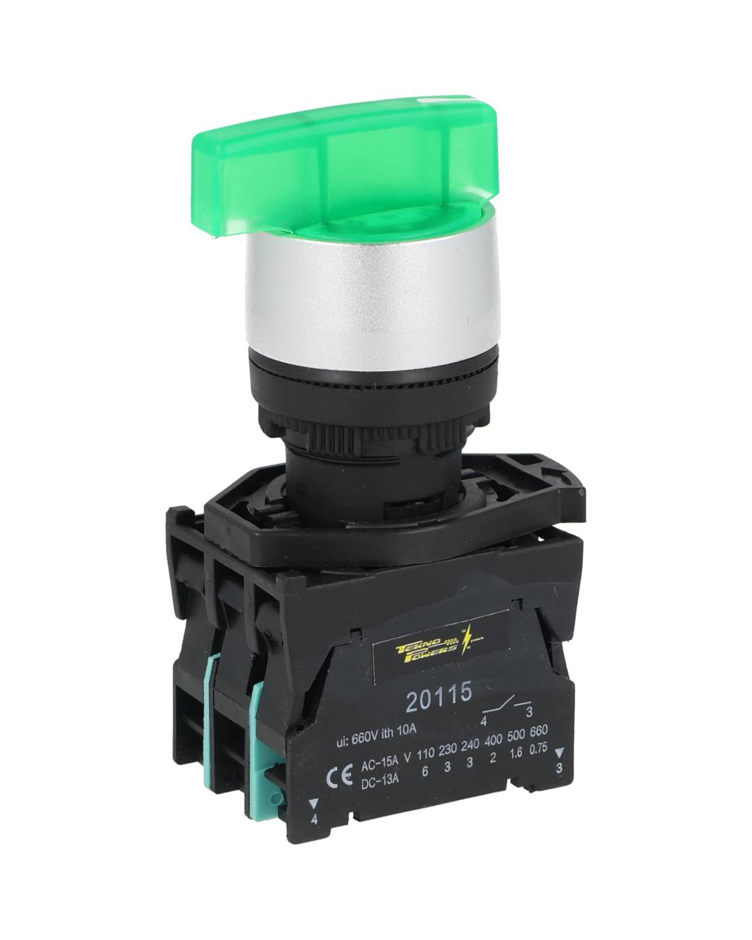 BKJ3365 — SELECTOR 3 POS.2NA/1NC 22mm LED VERDE CAPACIDAD DE CONTACTOS MANETA LARGA CA110-660/15A, CD110/6A *NO SON A PRUEBA DE EXPLOSION*