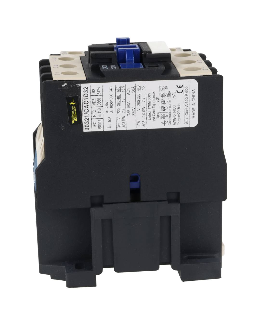 CAC-3210 — CONTACTOR 32A-CA3 50A-CA1 ANTS LC3250-10110VCA TRABAJO LIVIANO, CONTACTO AUXILIAR 1NA
