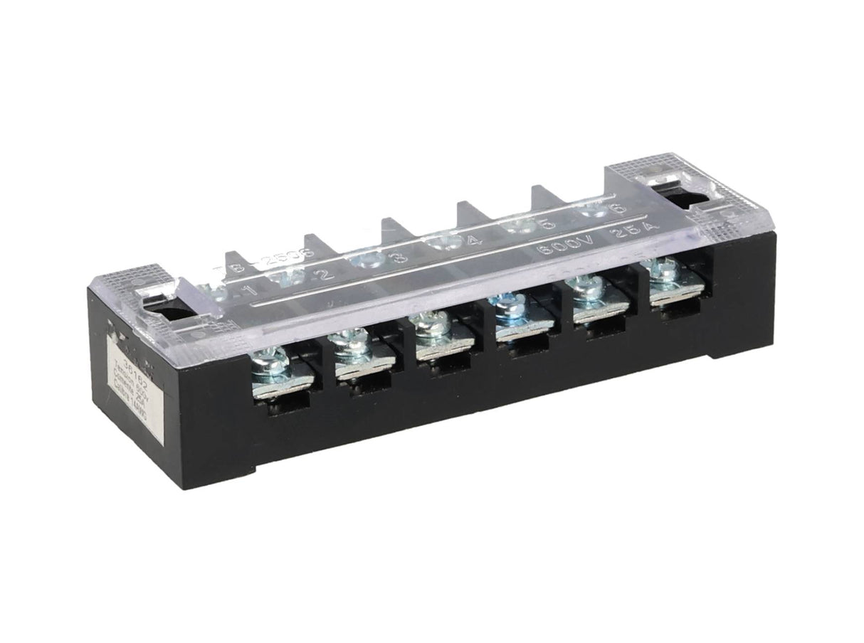 TB-2506 — BLOQUE DE TERMINALES MONTAJE FIJO 25AMP6 POLOS, 600V, CALIBRE 14 AWG, 100¡C, (A PRUEBA DE FUEGO) 19x91x30mm