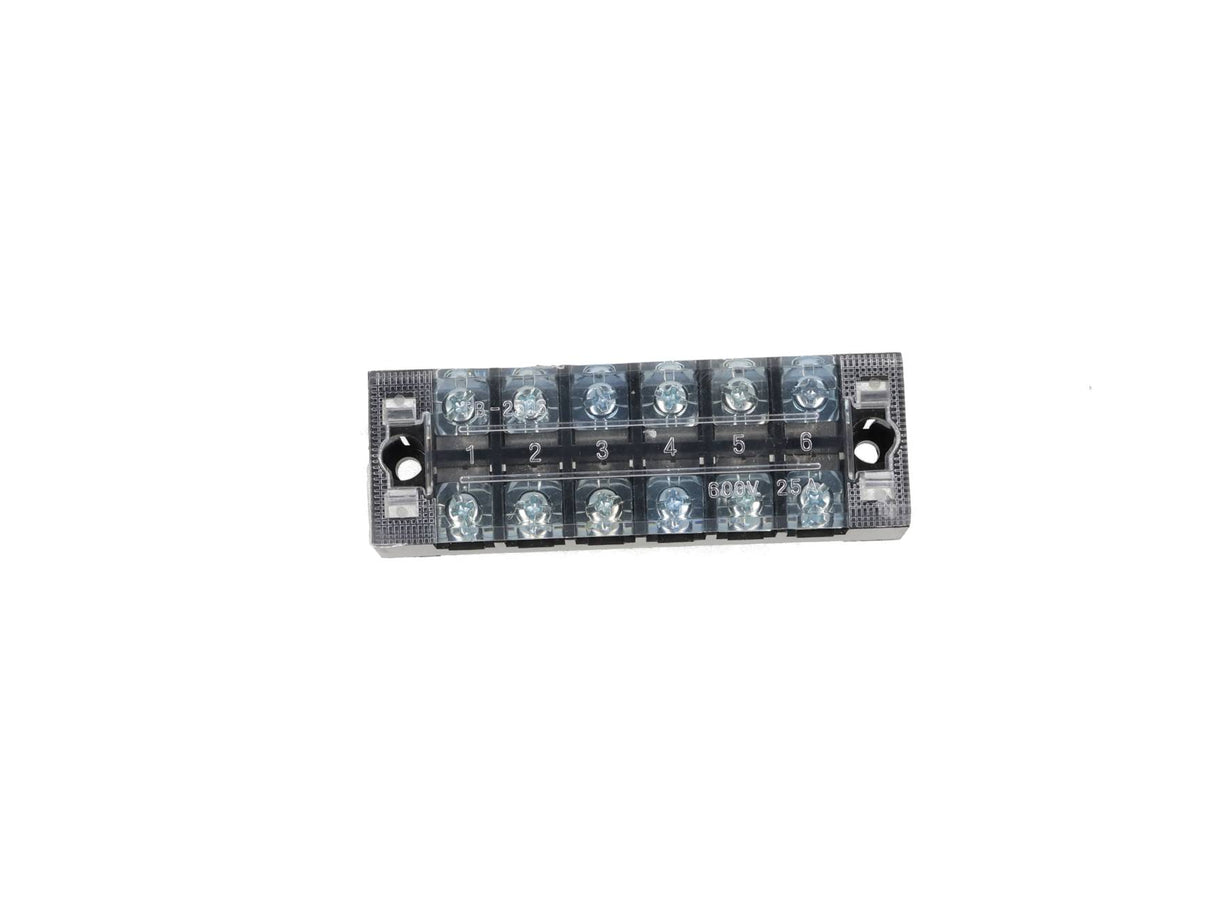 TB-2506 — BLOQUE DE TERMINALES MONTAJE FIJO 25AMP6 POLOS, 600V, CALIBRE 14 AWG, 100¡C, (A PRUEBA DE FUEGO) 19x91x30mm