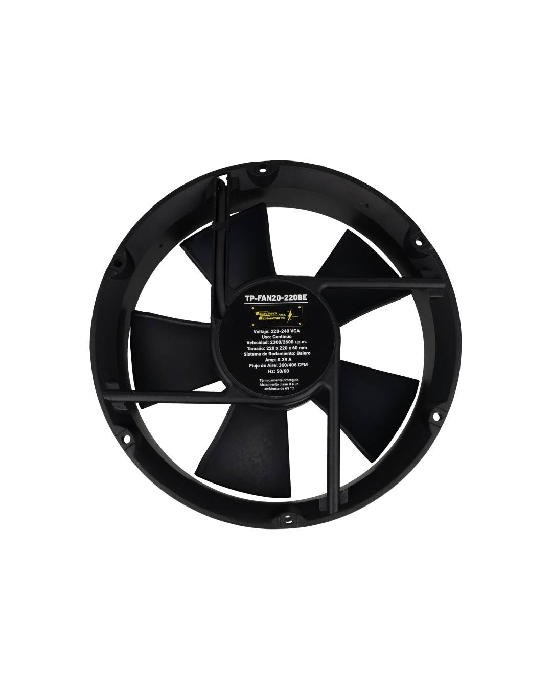 TP-FAN20-220BE — VENTILADOR CON BALERO 220VCA 220X220X60mm2800RPM, CFM=360-406, 0.29AMP.