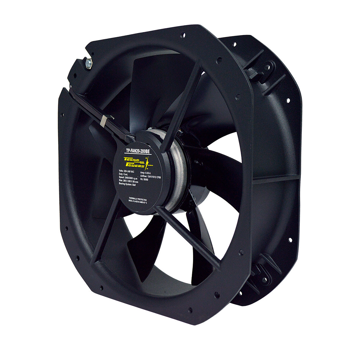 TP-FAN20-280BE - VENTILADOR CON BALERO 220VCA 280X280X80mm 2400-2650RPM, CFM=1341/1512, 0.55A REJILLA 280M (NO INCLUIDA)
