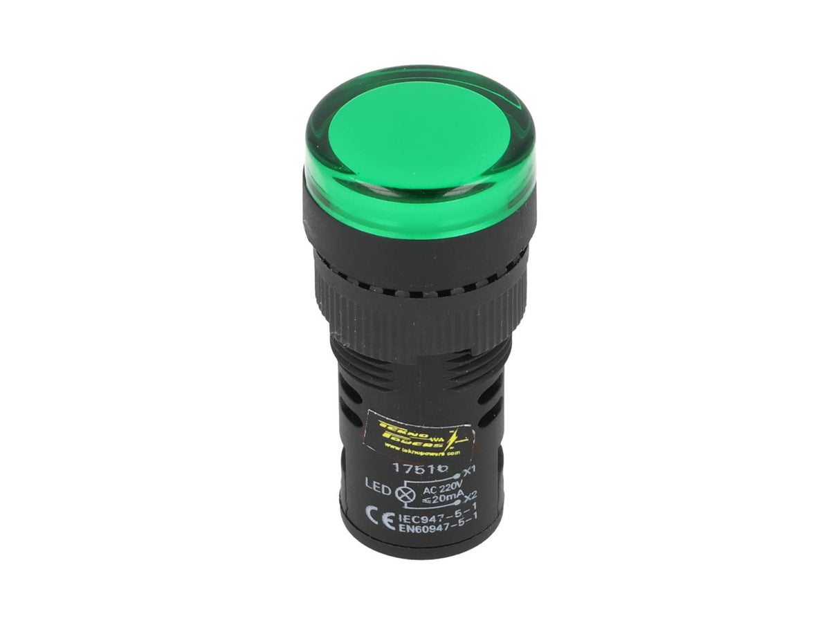 TP-LI16-G — LAMPARA PILOTO LED VERDE 16mm 220VCA*NO SON A PRUEBA DE EXPLOSION*