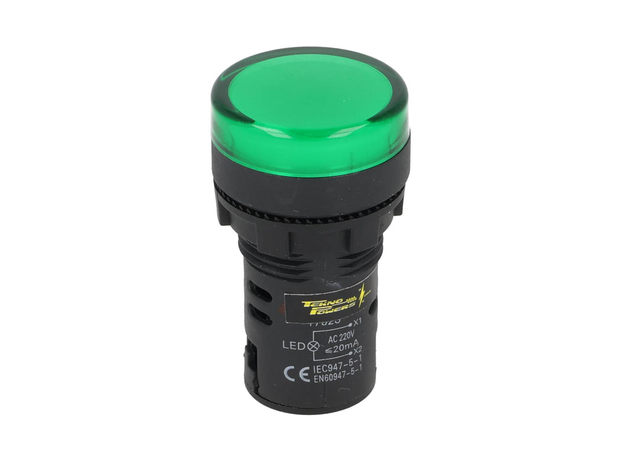 TP-LI22-G Ñ LAMPARA PILOTO LED VERDE 22mm 220VCA PLASTICO *NO SON A PRUEBA DE EXPLOSION*