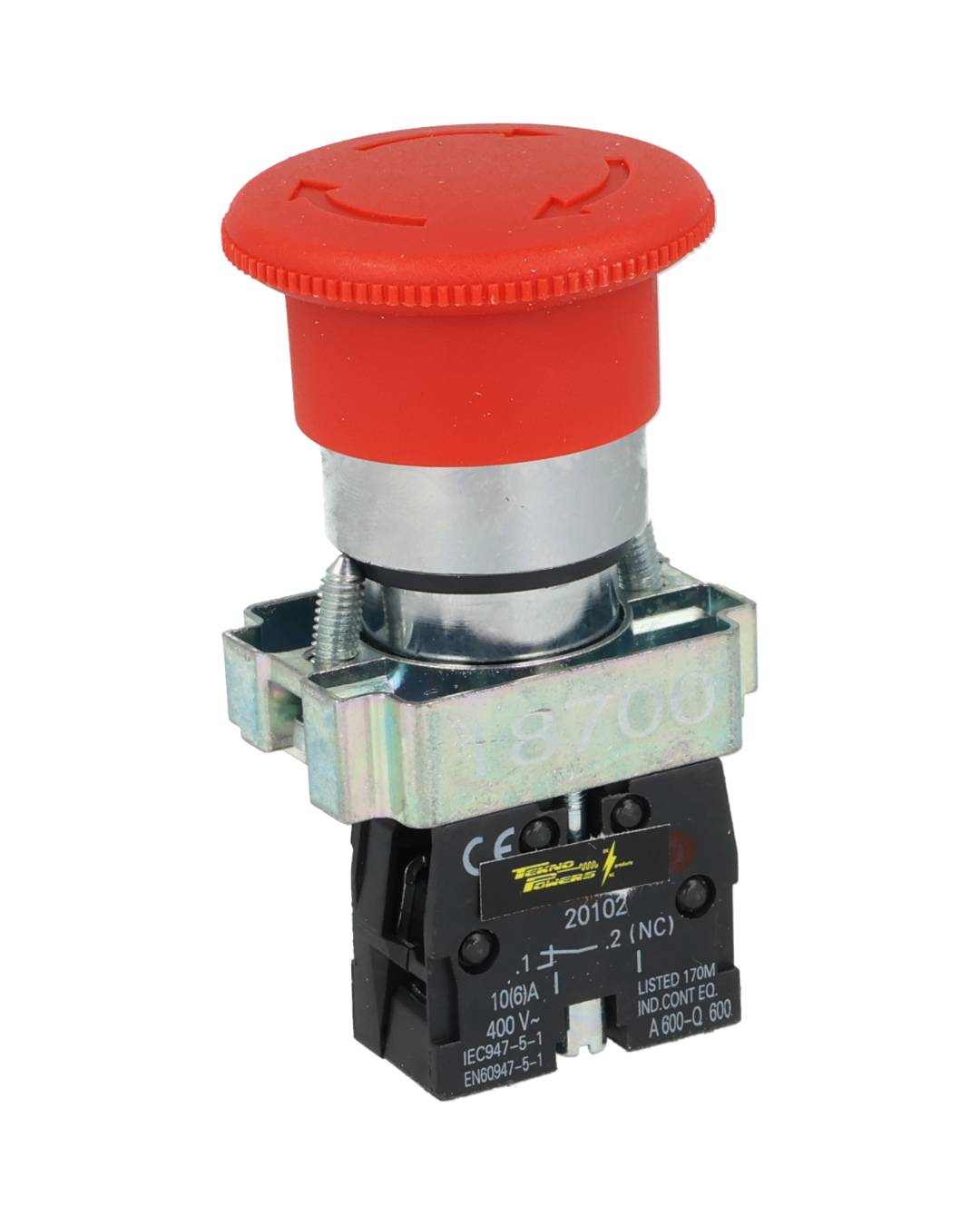 TP-P22M-R — BOTON HONGO 40mm PARO DE EMERGENCIA 1NC*NO SON A PRUEBA DE EXPLOSION*