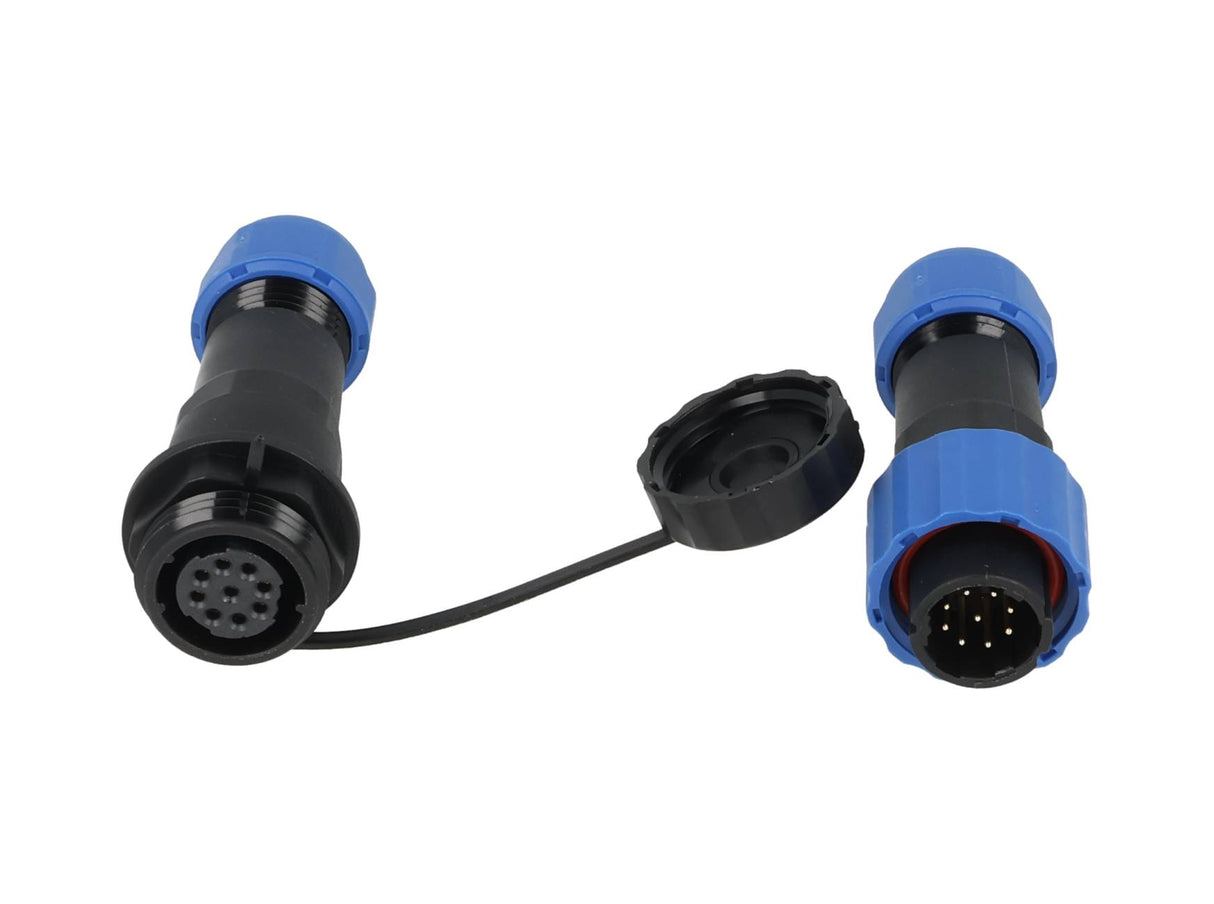 TP-SP16-S9P — CONECTORES EXTENSION/RECTO (PAR) 9 PINIMPERMABLES IP68, 5A/250VCA, DIAMETRO DE BARRENO 16mm PIN COBRE CHAPEADO EN DORADO/PLATEADO