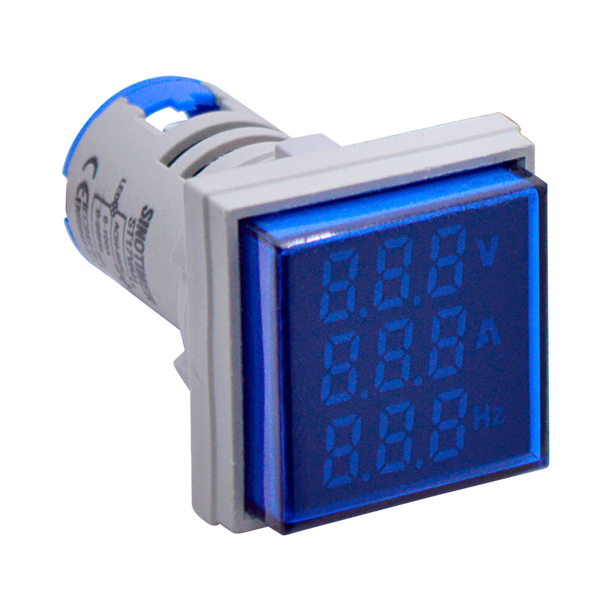 TP-VAF | MEDIDOR DE VOLTAJE, AMPERAJE Y FRECUENCIA, 6O-500VCA/100AMPARA 20-75HZ, 22mm CARATULA AZUL CUADRADA DE 31.5mm