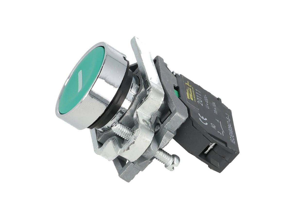 TP-XB4-G — BOTON PULSADOR METALICO VERDE NA 22mm CON SIMBOLO DE ENCENDIDO *NO SON A PRUEBA DE EXPLOSION*