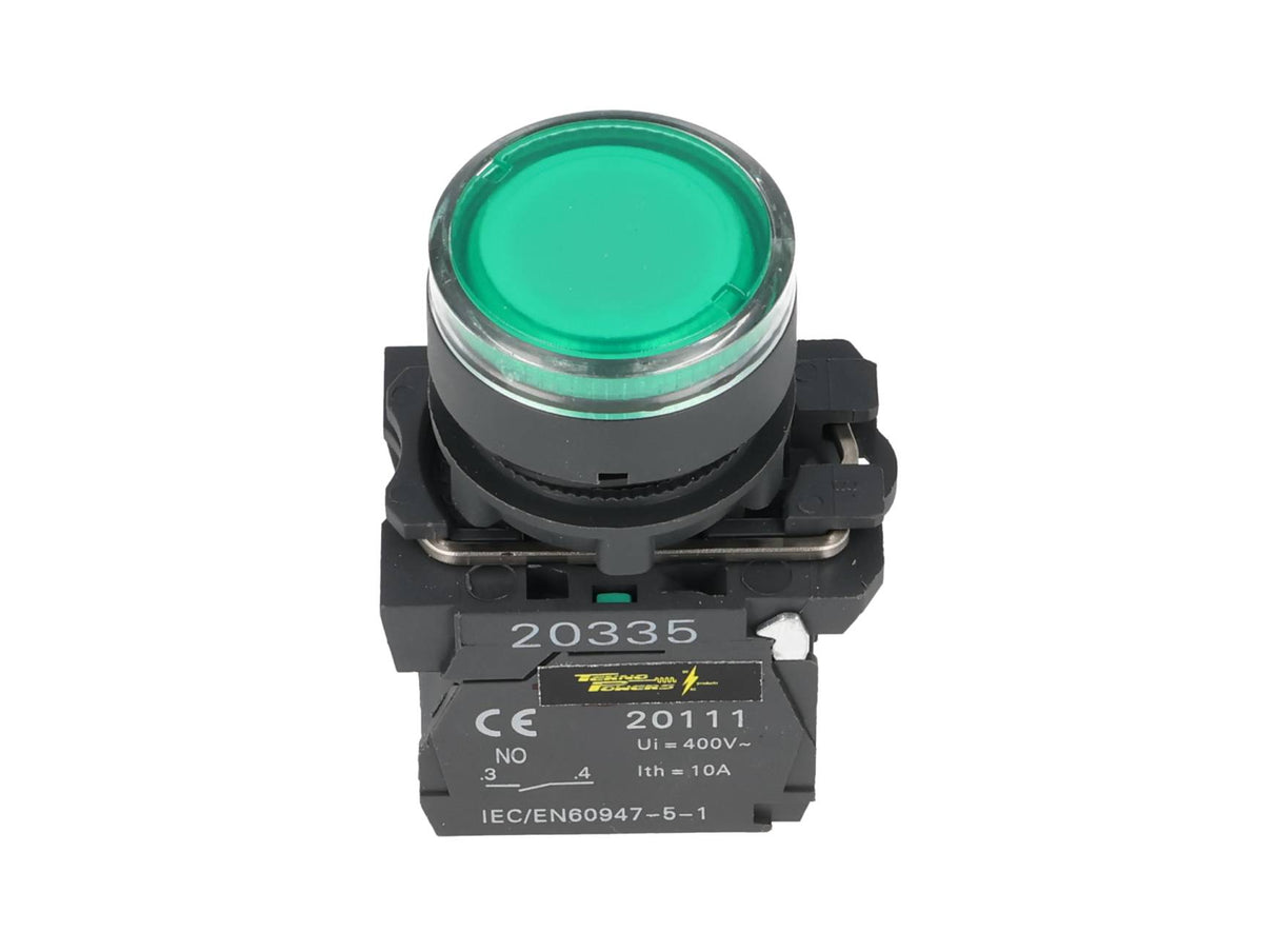 TP-XB5-LG — BOTON PULSADOR PLASTICO CON LED VERDE NA22mm 220/240VCA *NO SON A PRUEBA DE EXPLOSION*