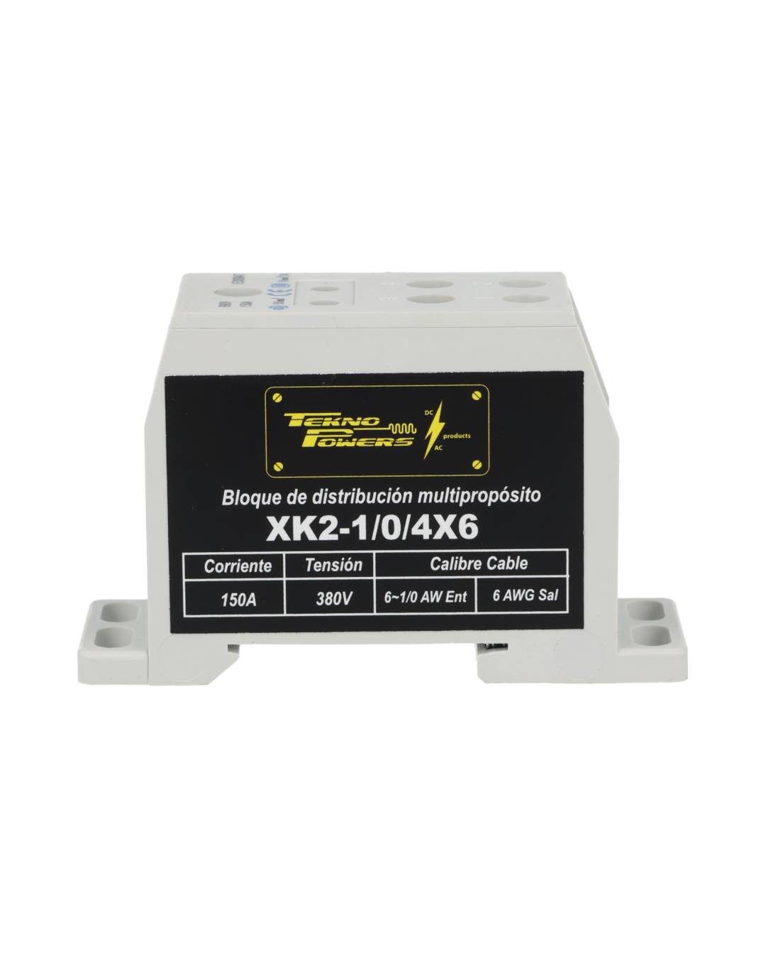 XK2-1/0/4X6 — BLOQUE DE DISTRIBUCION MULTIPROPOSITO 150A MAX.4 CONDUCTORES, CALIBRE 6 AWG