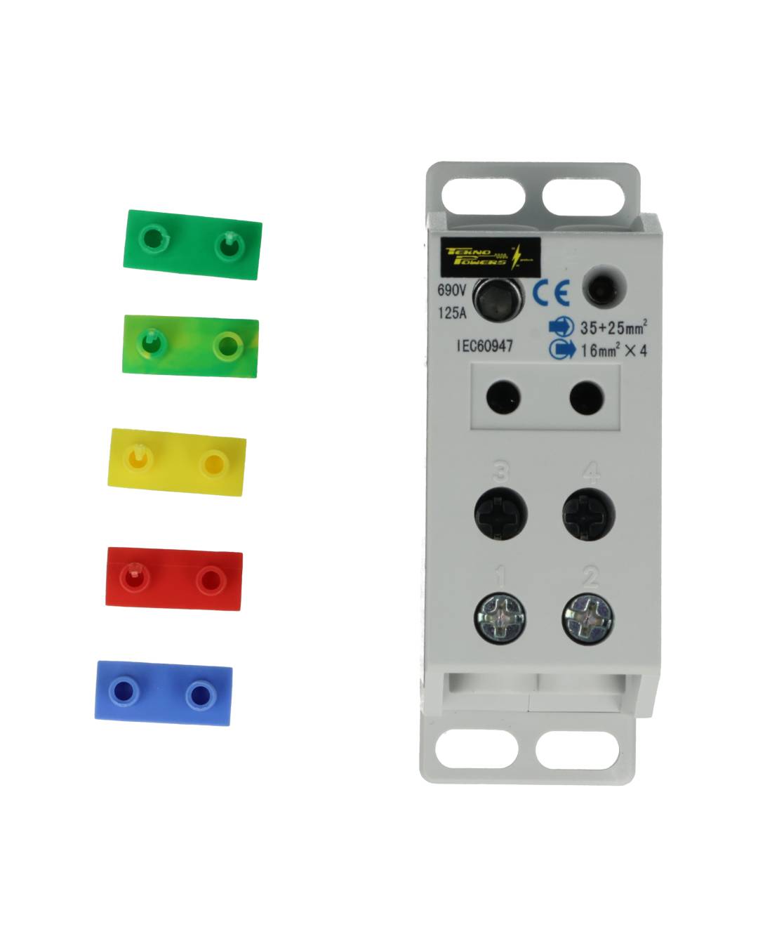 XK2-D2-4/4X6 — BLOQUE DE DISTRIBUCION MULTIPROPOSITO 125A MAX.4 CONDUCTORES, CALIBRE 6 AWG