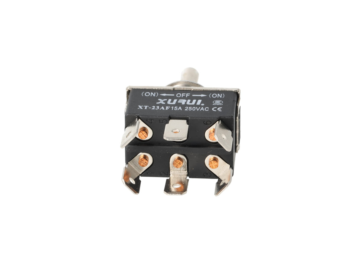 XT-23AF — INTERRUPTORES DE PALANCA 6 TERMINALES Posiciones: PULS-OFF-PULS Capacidad: 20/15A 125/277VAC