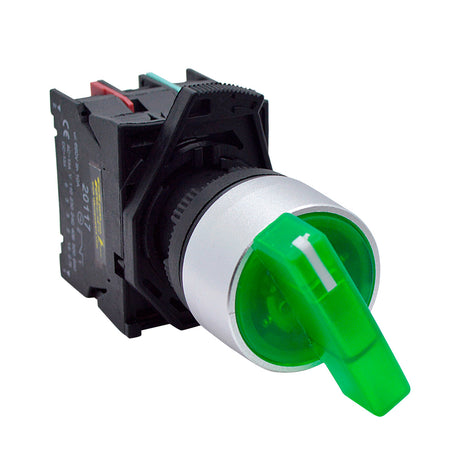 BKJ2365 - SELECTOR 2 POS.1NA/1NC 22mm LED VERDE CAPACIDAD DE CONTACTOS MANETA LARGA CA110-660/15A, CD110/6A *NO SON A PRUEBA DE EXPLOSION*