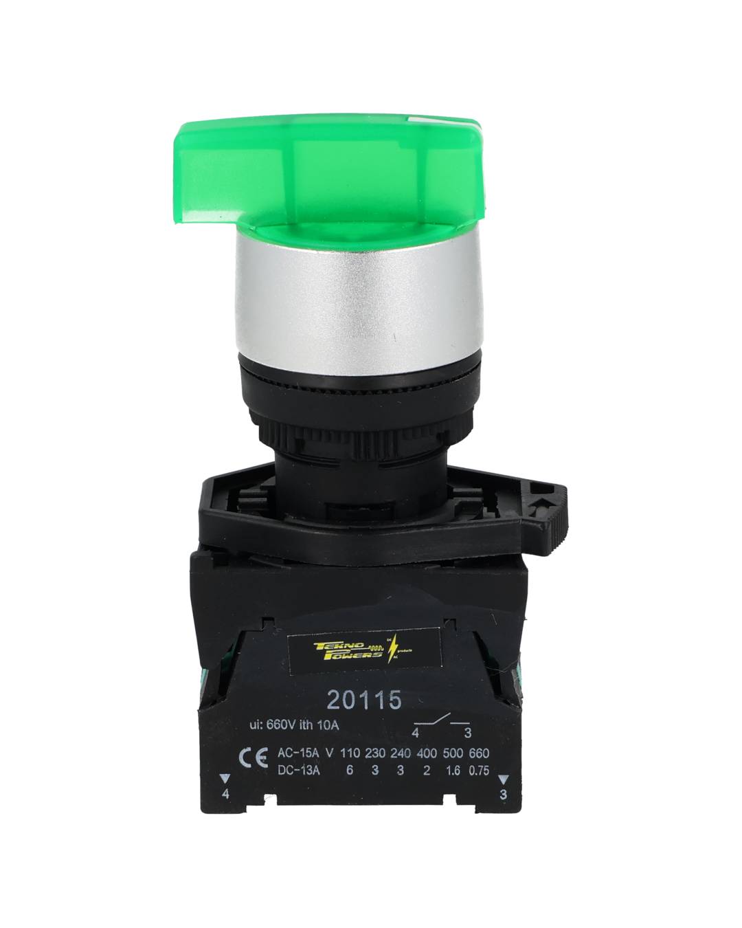 BKJ3365 — SELECTOR 3 POS.2NA/1NC 22mm LED VERDE CAPACIDAD DE CONTACTOS MANETA LARGA CA110-660/15A, CD110/6A *NO SON A PRUEBA DE EXPLOSION*