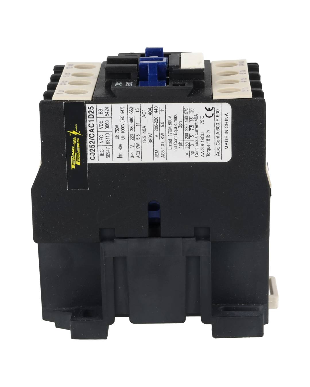 CAC-2520 - CONTACTOR 25A-CA3 40A-CA1 ANTS LC2540-20220VCA, TRABAJO LIVIANO, CONTACTO AUXILIAR 1NA
