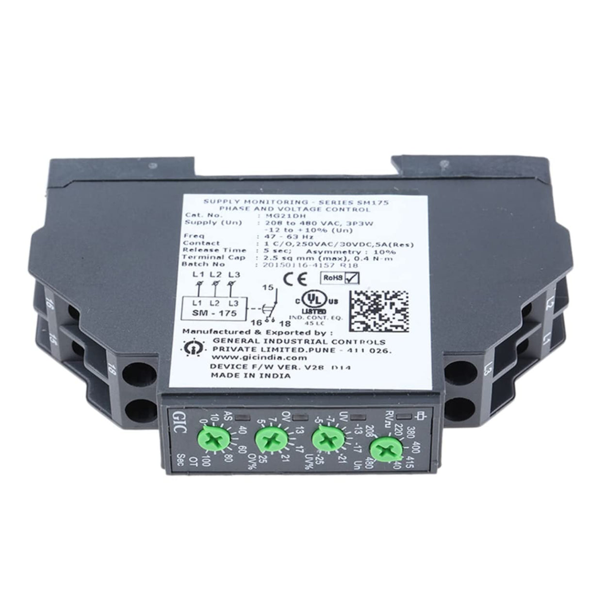 MD21DF — DETECTOR DE VOLTAJE, ALTO/BAJO/CAIDA FASE, SALIDA RELEVADOR, 110-220VCA AJUSTE, 208-220-380-400-415-440-480 VCA