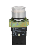 NP2-BW3161W — PULSADOR METALICO 2 TORNILLOS UL LED BLANCO, NA 230V BASE METALICA ¿22mm *NO SON A PRUEBA DE EXPLOSION*