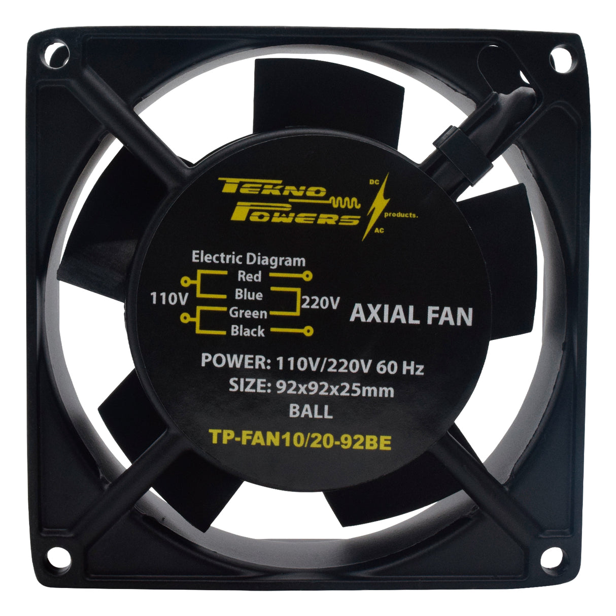 TP-FAN10/20-92BE — VENTILADOR CON BALERO 110/220VCA 92X92X25mm, RPM2300-2800, CFM28-34, REJILLA 92PARA 92M (NO INCLUIDA)