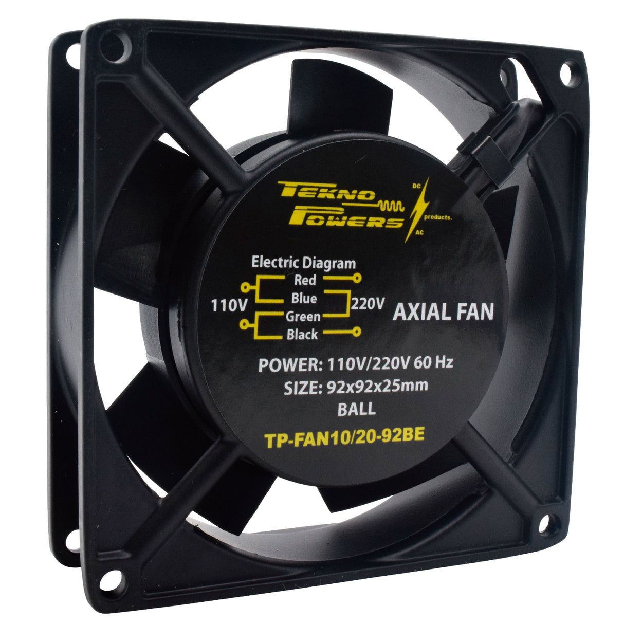 TP-FAN10/20-92BE — VENTILADOR CON BALERO 110/220VCA 92X92X25mm, RPM2300-2800, CFM28-34, REJILLA 92PARA 92M (NO INCLUIDA)