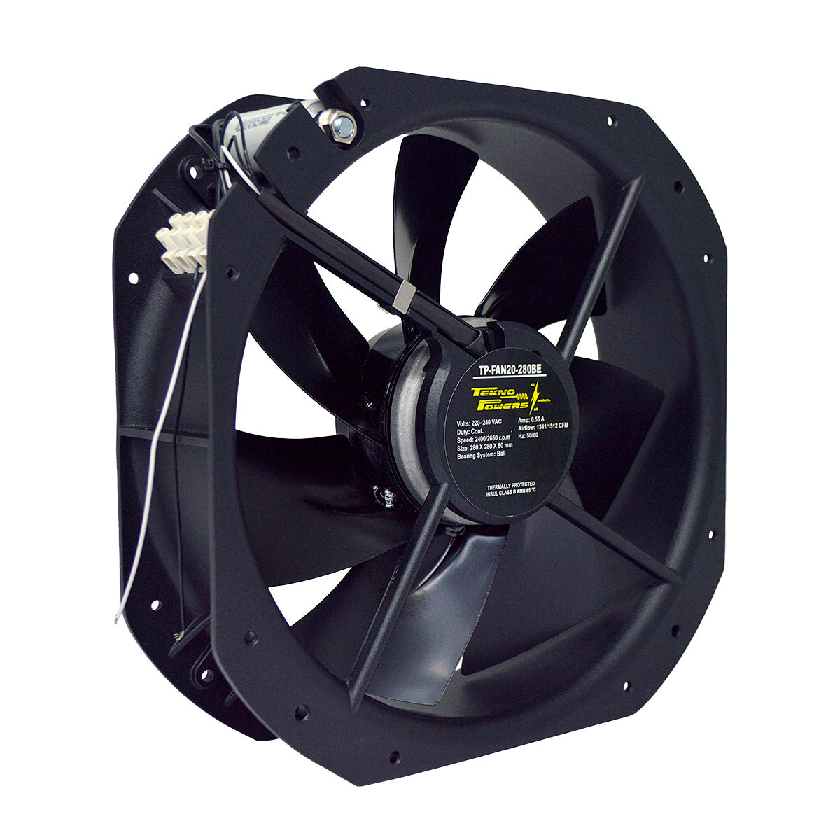 TP-FAN20-280BE - VENTILADOR CON BALERO 220VCA 280X280X80mm 2400-2650RPM, CFM=1341/1512, 0.55A REJILLA 280M (NO INCLUIDA)