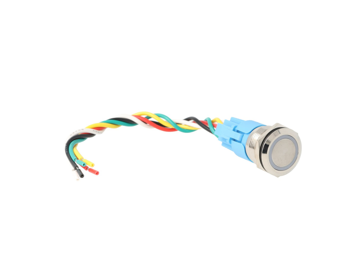 TP-MM19-RR12-24 — INTERRUPTOR METALICO 19MM 12-24VCD MOMEN EO C/ANILLO ILUMINADO Y CONECTOR