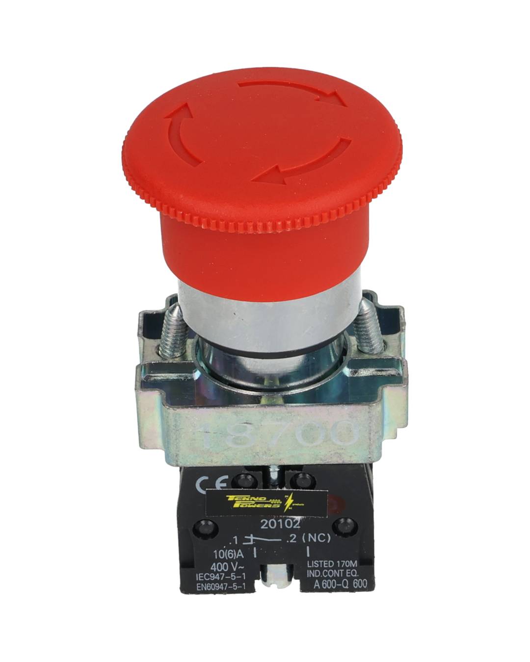 TP-P22M-R — BOTON HONGO 40mm PARO DE EMERGENCIA 1NC*NO SON A PRUEBA DE EXPLOSION*