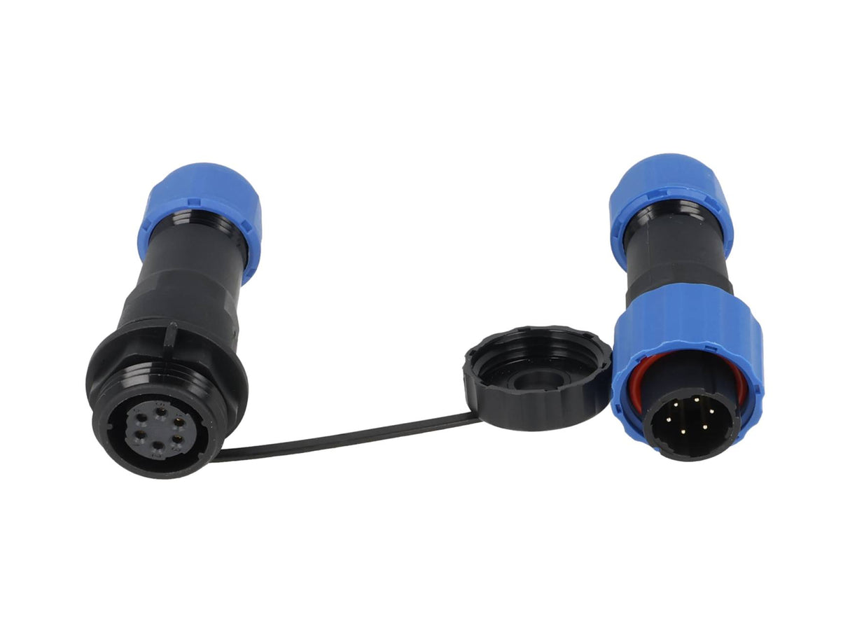 TP-SP16-S6P — CONECTORES EXTENSION/RECTO (PAR) 6 PINIMPERMEABLES IP68, 5A250VCA, DIAMETRO DE BARRENO 16mm PIN COBRE CHAPEADO EN DORADO/PLATEADO