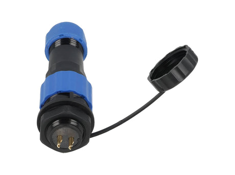 TP-SP16-SP2P — CONECTORES PANEL/RECTO (PAR) 2 PIN, IMPERMEABLES IP68, 5A/250VCA, DIAMETRO DE BARRENO 16mm PIN COBRE CHAPEADO EN DORADO/PLATEADO