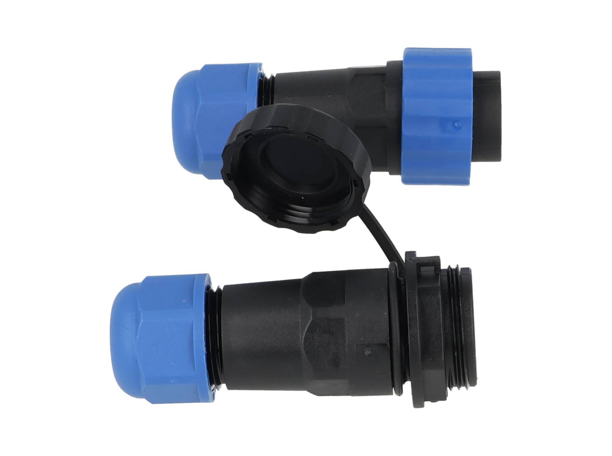 TP-SP20-S4P — CONECTORES EXTENSION/RECTO (PAR) 4PIN, IMPERMEABLES IP68, 25A/250VCA, DIAMETRO DE BARRENO 20mm, PIN COBRE CHAPEADO EN DORADO/PLATEADO