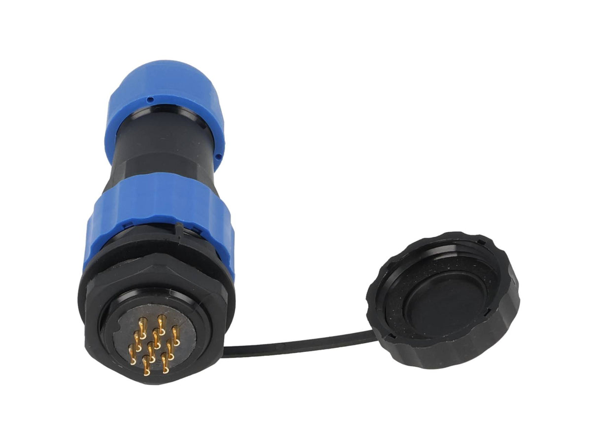 TP-SP20-SP10P — CONECTORES PANEL/RECTO (PAR) 10PIN, IMPERMEABLES, IP68, 5A/250VCA, DIAMETRO DE BARRENO 20mm, PIN COBRE CHAPEADO EN DORADO/PLATEADO