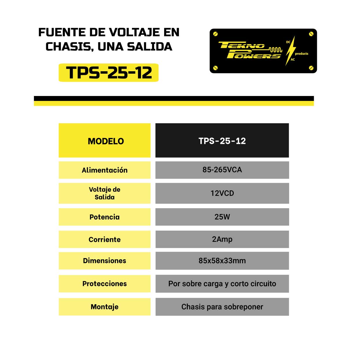 TPS-25-12 — FUENTE DE VOLTAJE 12V/2A/25W,85-265VCA,