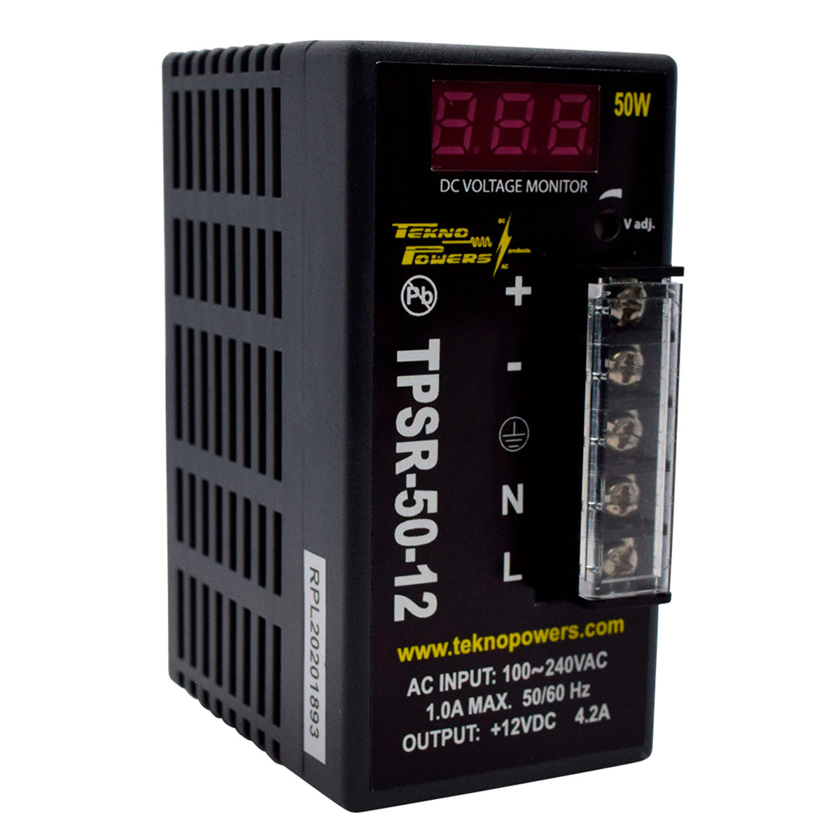 TPSR-50-12 — FUENTE DE VOLTAJE PARA RIEL 12VCD 4.2A 50W90-264VAC 100X77X51 mm,