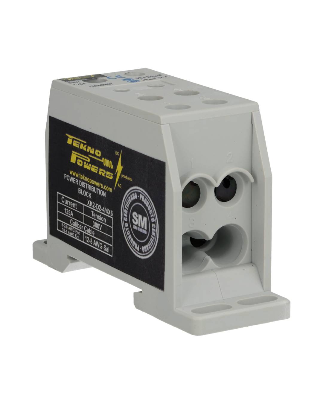 XK2-D2-4/4X6 — BLOQUE DE DISTRIBUCION MULTIPROPOSITO 125A MAX.4 CONDUCTORES, CALIBRE 6 AWG
